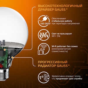 Лампа Gauss G95 16W 1480lm 3000K E27 LED 1/20