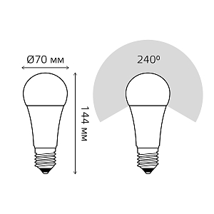 Лампа Gauss A70 22W 1900lm 3000K E27 LED 1/10/50