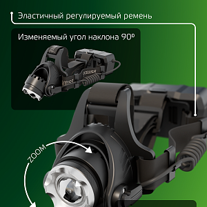 Фонарь налобный Gauss модель GFL407 5W 450lm Li-ion 2400mAh LED 1/12/48