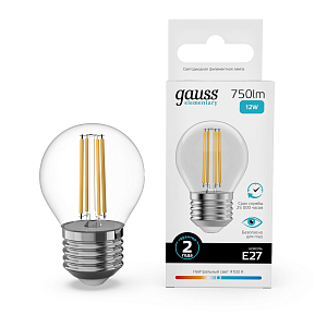 Лампа Gauss Filament Elementary Шар 12W 750lm 4100К Е27 LED 1/10/100