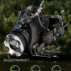 Фонарь налобный Gauss модель GFL407 5W 450lm Li-ion 2400mAh LED 1/12/48