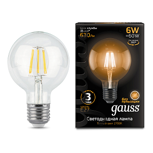 Лампа Gauss Filament G95 6W 630lm 2700К Е27 LED 1/20