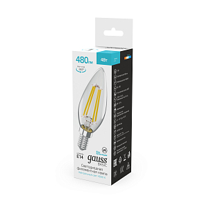 Лампа Gauss Basic Filament Свеча 4W 480lm 4000K E14 LED 1/10/50