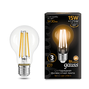 Лампа Gauss Filament А60 15W 1400lm 2700К Е27 LED 1/10/40