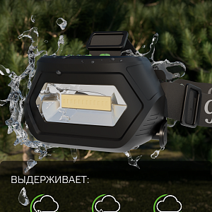 Фонарь налобный Gauss модель GFL409 5W 200lm Li-ion 1200mAh LED 1/10/100