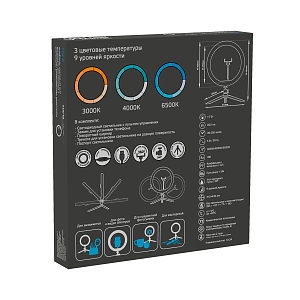 Светильник Gauss кольцевой 15W 800lm 3000-6500K 5V USB IP20 300*23мм черный дим пульт е LED 1/20