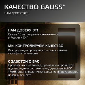 Светильник садово-парковый Gauss Enigma настенный архитектурный, 2*GU10, 100*105*300мм, 170-240V / 50Hz, 2xMax.50W, IP54 (1/12)