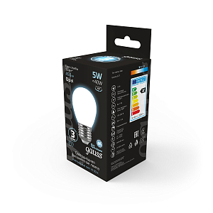 Лампа Gauss Filament Шар 5W 450lm 4100К Е27 milky LED 1/10/50