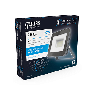 Прожектор Gauss Qplus 20W 2100lm 6500K 200-240V IP65 графитовый LED 1/20