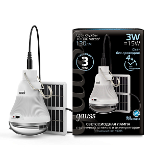 Лампа Gauss A60 3W 130lm 4000K E27 с солнечной панелью LED 1/40