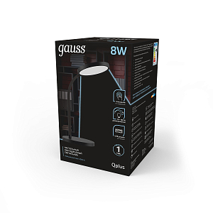 Светильник настольный Gauss Qplus модель GTL503 8W 500lm 4000K 170-265V черный диммируемый USB LED 1/12