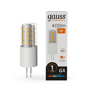 Лампа Gauss Elementary G4 12V 4W 400lm 3000K керамика LED 1/10/200