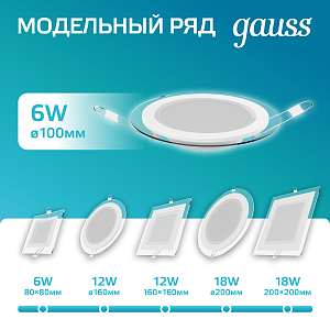 Светильник Gauss Glass круг 6W 490lm 4000K 185-265V IP20 монт Ø80 100*36 с дек стеклом LED 1/10/40