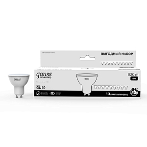 Лампа Gauss Elementary MR16 10W 820lm 4100K GU10 LED (10 ламп в упаковке) 1/10