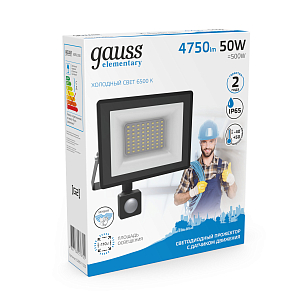 Прожектор Gauss Elementary-S 50W 4750lm 6500К 175-265V IP65 черный с датчиком движения LED 1/20