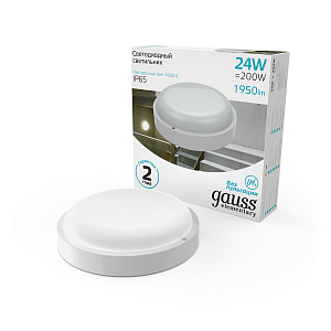 Св-к светодиодный Gauss Elementary IP65 D195*38 24W 2400lm 4000K 160-260V ЖКХ круглый 1/40