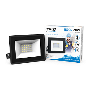 Прожектор Gauss Elementary 20W 1800lm 6500К IP65 черный LED 1/60