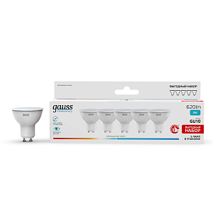 Лампа Gauss Elementary MR16 8W 620lm 4100K GU10 LED (5 ламп в упаковке) 1/20