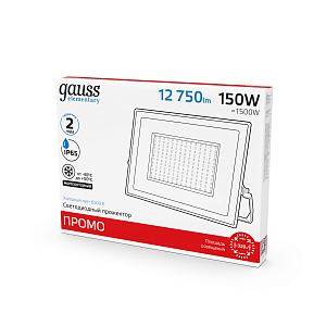Прожектор светодиодный Gauss Elementary 150W 12750lm IP65 6500К ПРОМО G3 черный LED 1/4