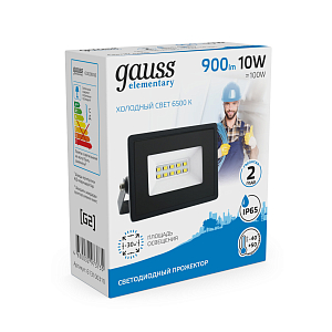 Прожектор Gauss Elementary 10W 850lm 6500К IP65 черный LED 1/60