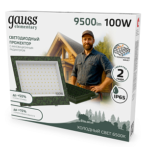 Прожектор светодиодный Gauss Elementary 100W 9500lm IP65 6500К ХАКИ 1/20