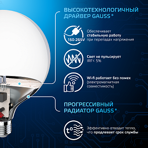 Лампа Gauss G125 22W 1900lm 6500K E27 LED 1/10