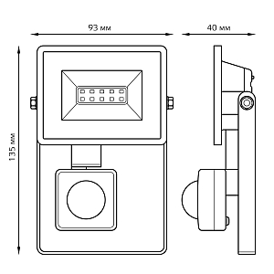 Прожектор Gauss Elementary-S 10W 950lm 6500К 175-265V IP65 черный с датчиком движения LED 1/10/60