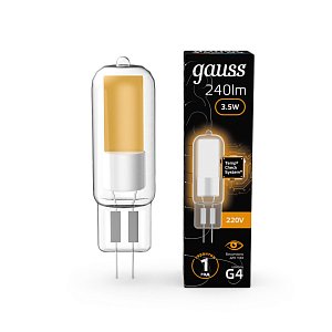 Лампа Gauss G4 AC220-240V 3.5W 240lm 3000K стекло LED 1/10/200
