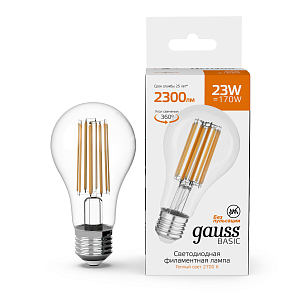 Лампа Gauss Basic Filament А70 23W 2300lm 2700К Е27 LED 1/10/40