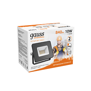 Прожектор светодиодный Gauss Elementary G3 10W 900lm IP65 3000К черный 1/60