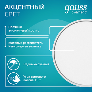 Светильник Gauss Overhead накл цил 10W 720lm 4100K 170-240V IP20 88*75мм хром сатин с расс LED 1/30