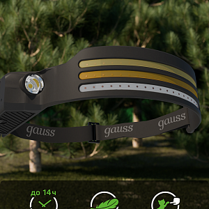 Фонарь налобный Gauss модель GFL412 13W 650lm Li-ion 1200mAh LED 1/10/100