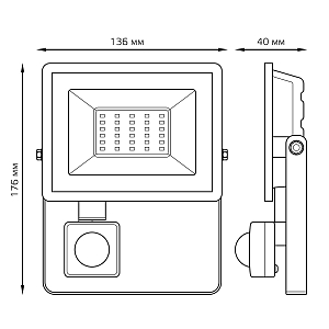 Прожектор Gauss Elementary-S 30W 2850lm 6500К 175-265V IP65 черный с датчиком движения LED 1/30