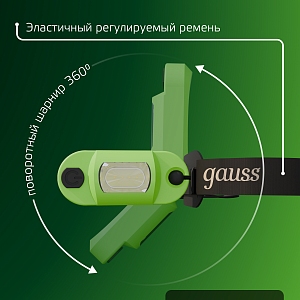 Фонарь налобный Gauss модель GFL408 3W 150lm Li-ion 300mAh LED 1/12/72