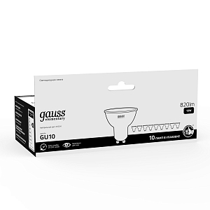 Лампа Gauss Elementary MR16 10W 820lm 4100K GU10 LED (10 ламп в упаковке) 1/10