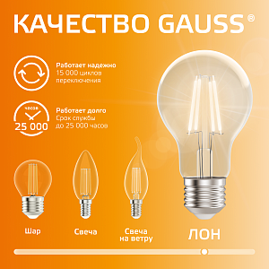 Лампа Gauss Filament Elementary А60 11W 910lm 2700К Е27 LED 1/10/50