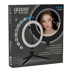 Светильник Gauss кольцевой 14W 700lm 3000-6500K 5V USB IP20 260*23мм черный дим пульт LED 1/20