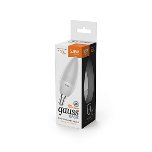 Лампа Gauss Basic Свеча 5,5W 400lm 3000K E14 (3 лампы в упаковке) LED 1/40