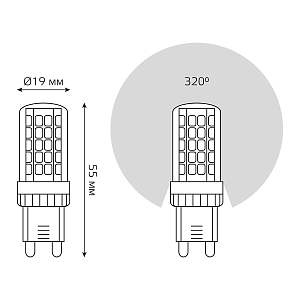 Лампа Gauss G9 AC185-265V 5,5W 700lm 3000K керамика LED 1/10/200