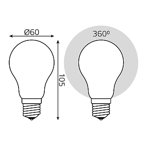 Лампа Gauss Filament А60 10W 820lm 2700К Е27 milky LED 1/10/40