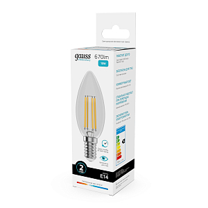 Лампа Gauss Filament Elementary Свеча 10W 670lm 4100К Е14 LED 1/10/100