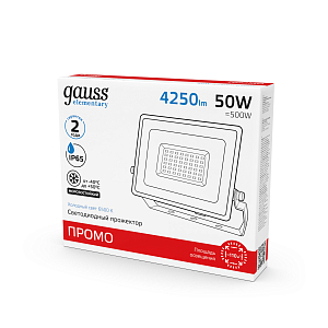 Прожектор светодиодный Gauss Elementary 50W 4250lm IP65 6500К ПРОМО G3  черный LED 1/10