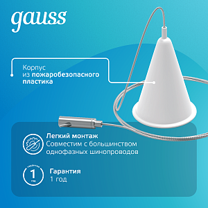 Комплект подвесов для трековых шинопроводов Gauss, 1шт, цвет белый 1/50