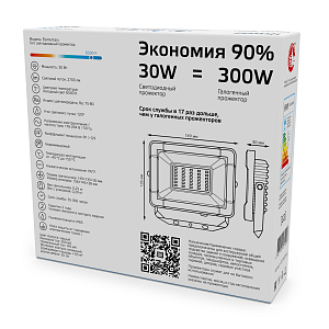 Прожектор светодиодный Gauss Elementary G3 30W 2700lm IP65 6500К черный 1/48