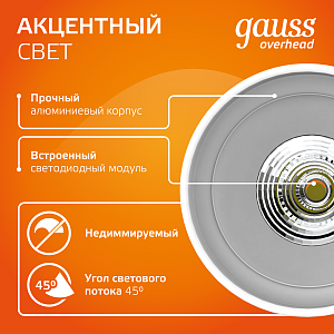 Светильник Gauss Overhead накладной двойной цилиндр 24W 1600lm 3000K 170-240V IP20 180*100мм белый LED 1/10