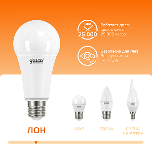 Лампа Gauss Elementary A70 25W 2000lm 3000K E27 LED 1/10/50