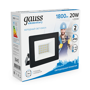 Прожектор Gauss Elementary 20W 1800lm 6500К IP65 черный LED 1/60