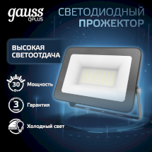 Прожектор Gauss Qplus 30W 3600lm 6500K 200-240V IP65 черный LED 1/10