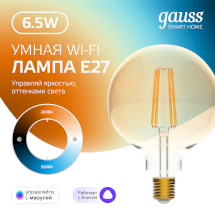 Лампа Gauss Smart Home Filament G95 6,5W 720lm 2000-5500К E27 изм.цвет.темпр.+диммирование LED 1/40